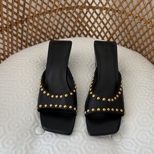 Rebecca Minkoff Black Mules with Gold Studs
